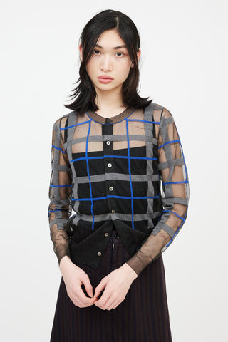 Junya Watanabe AD 2012 Black 
Multicolour Check Mesh Cardigan