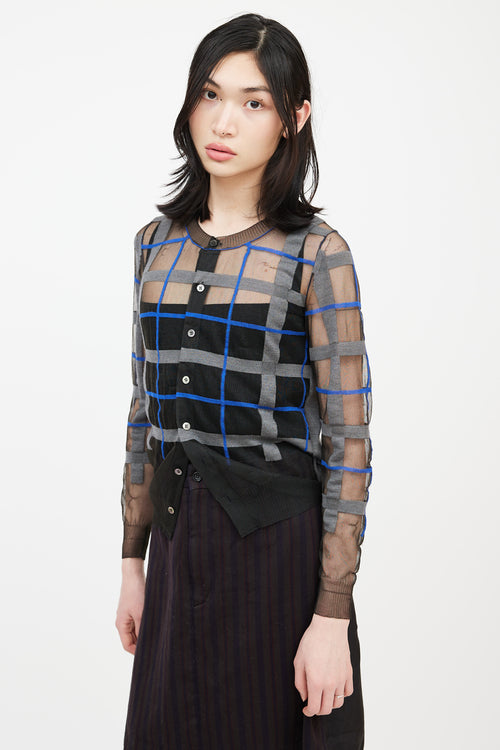 Junya Watanabe AD 2012 Black 
Multicolour Check Mesh Cardigan