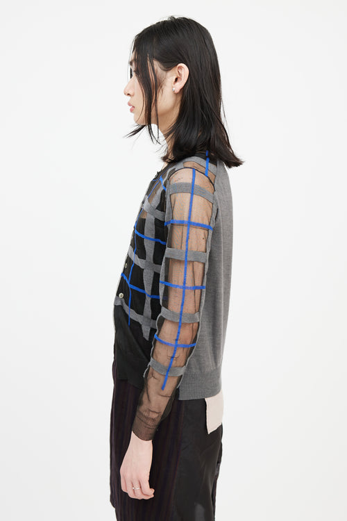 Junya Watanabe AD 2012 Black 
Multicolour Check Mesh Cardigan