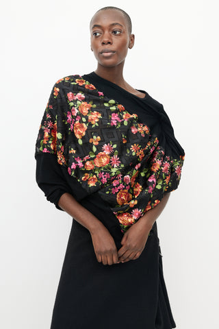 Junya Watanabe Black 
Multicolour Floral Asymmetrical Top