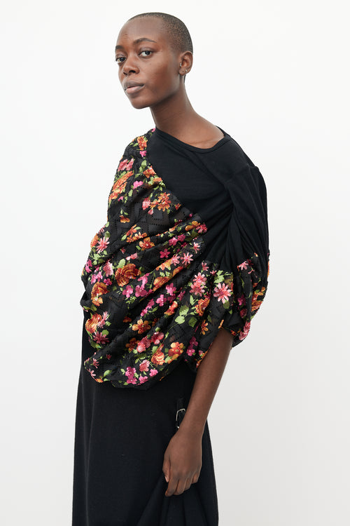 Junya Watanabe Black 
Multicolour Floral Asymmetrical Top