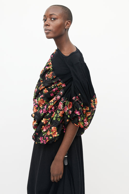 Junya Watanabe Black 
Multicolour Floral Asymmetrical Top