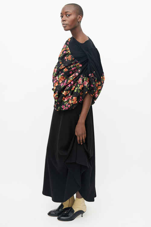 Junya Watanabe Black 
Multicolour Floral Asymmetrical Top