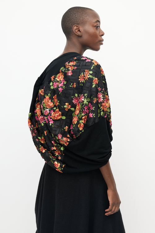 Junya Watanabe Black 
Multicolour Floral Asymmetrical Top