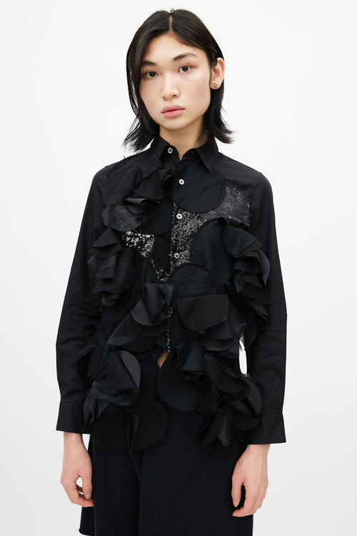 Junya Watanabe Black Ruffled Patchwork Shirt