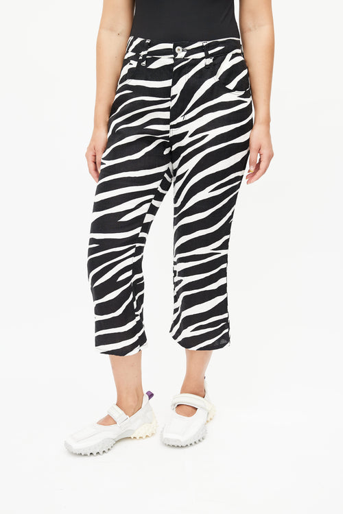 Junya Watanabe Black 
White Linen Print Cropped Pant