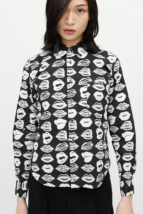 Junya Watanabe Black 
White Lip Shirt