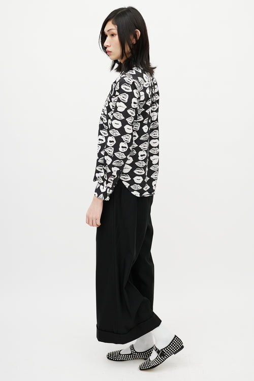 Junya Watanabe Black 
White Lip Shirt