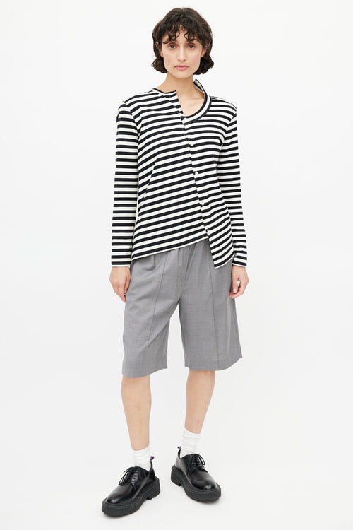 Junya Watanabe Black 
White Striped Knit Asymmetrical Cardigan