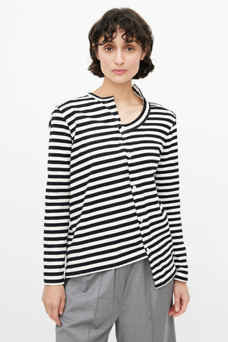 Junya Watanabe Black 
White Striped Knit Asymmetrical Cardigan