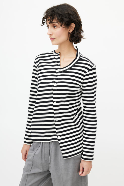 Junya Watanabe Black 
White Striped Knit Asymmetrical Cardigan