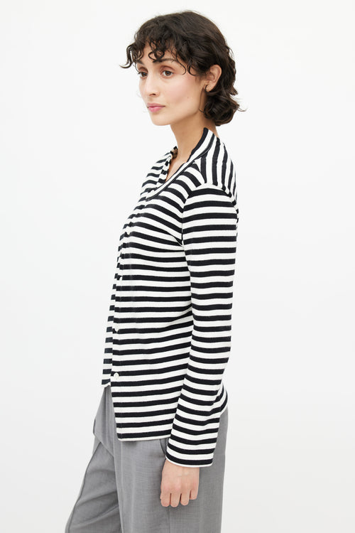 Junya Watanabe Black 
White Striped Knit Asymmetrical Cardigan