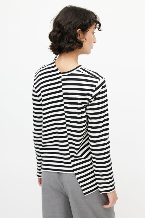 Junya Watanabe Black 
White Striped Knit Asymmetrical Cardigan