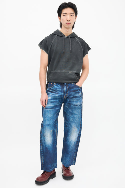 Junya Watanabe Blue Denim Effect Print Pant