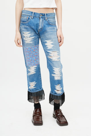 Junya Watanabe Blue Distressed Patchwork Denim Jeans