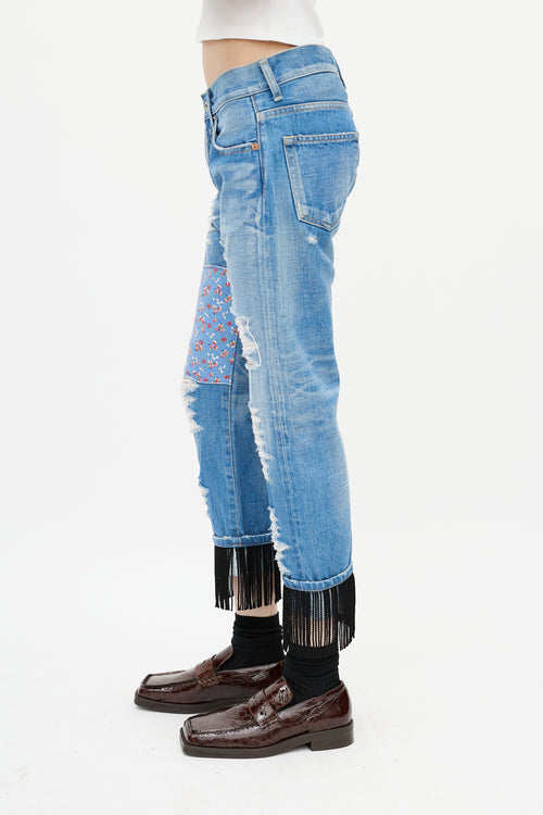 Junya Watanabe Blue Distressed Patchwork Denim Jeans