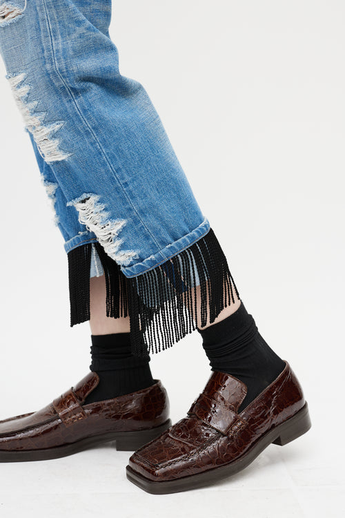 Junya Watanabe Blue Distressed Patchwork Denim Jeans