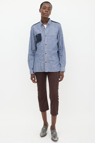 Junya Watanabe Blue 
Green Chambray Plaid Shirt