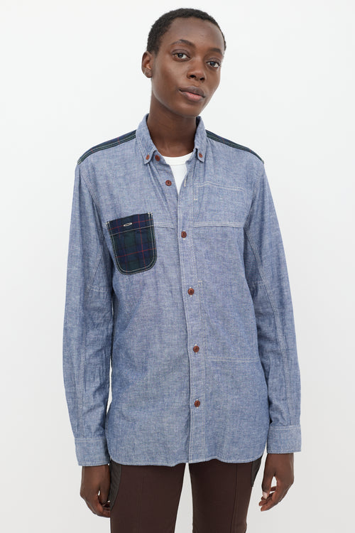 Junya Watanabe Blue 
Green Chambray Plaid Shirt