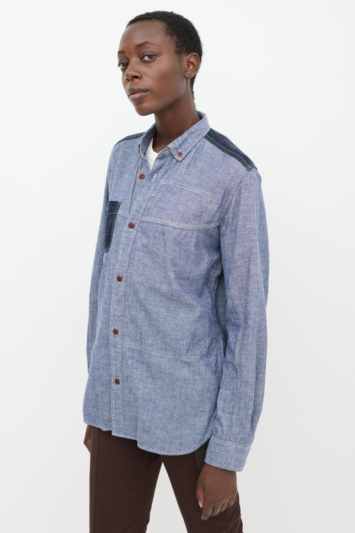 Junya Watanabe Blue 
Green Chambray Plaid Shirt