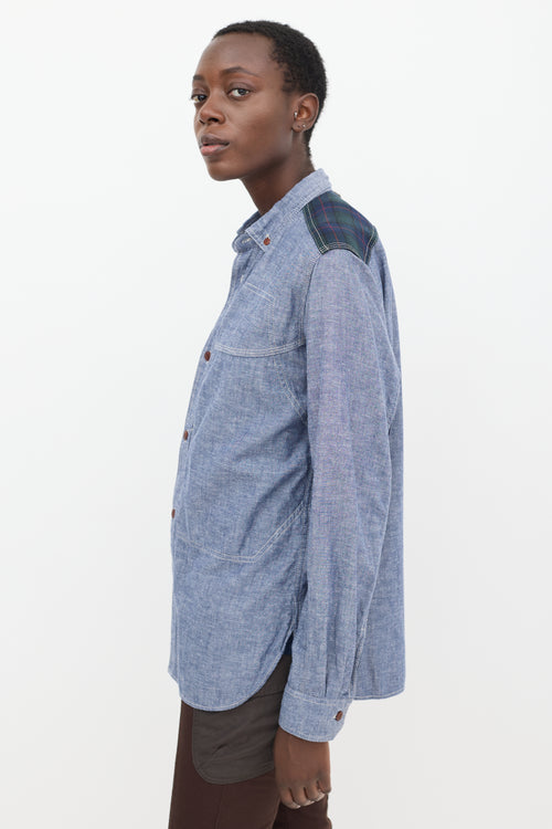 Junya Watanabe Blue 
Green Chambray Plaid Shirt