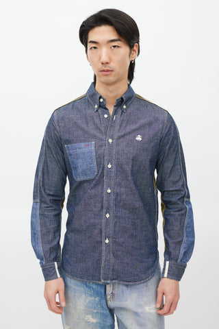 Junya Watanabe Blue 
Green Panelled Chambray Shirt