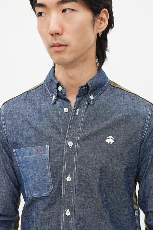 Junya Watanabe Blue 
Green Panelled Chambray Shirt