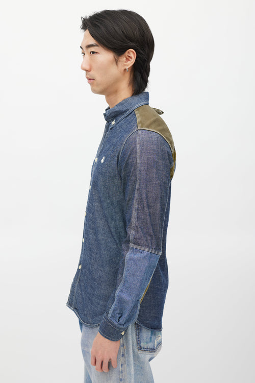 Junya Watanabe Blue 
Green Panelled Chambray Shirt