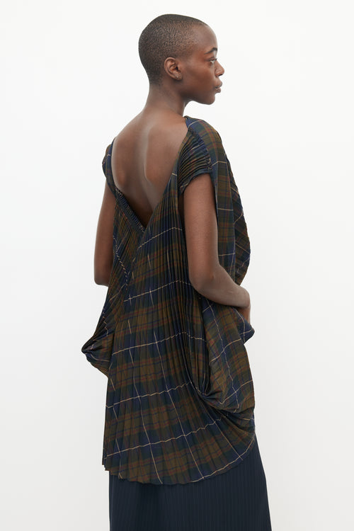 Junya Watanabe Blue 
Green Pleated Plaid Top