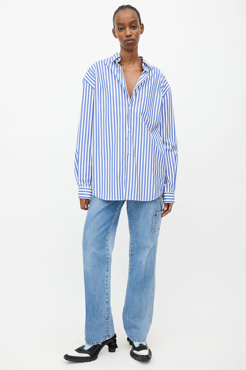 Junya Watanabe Blue 
White Stripe Oversized Shirt