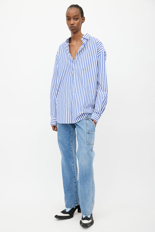 Junya Watanabe Blue 
White Stripe Oversized Shirt