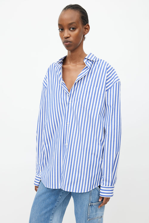 Junya Watanabe Blue 
White Stripe Oversized Shirt