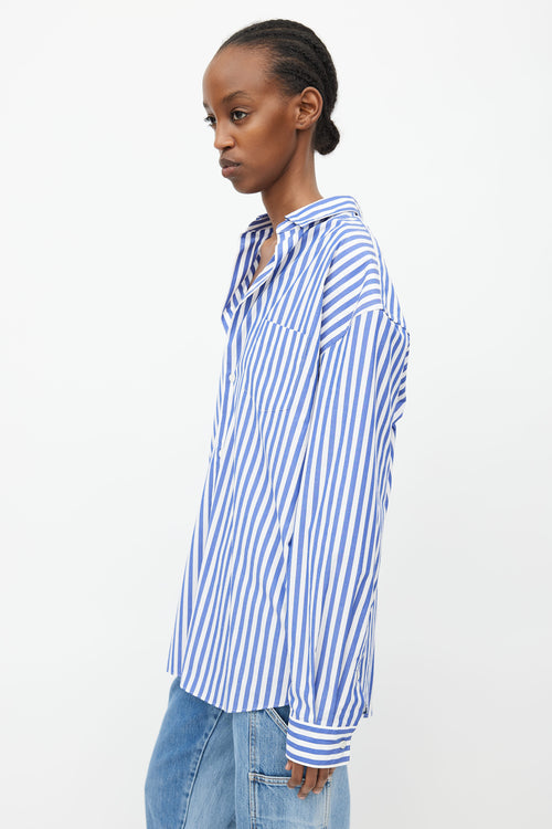 Junya Watanabe Blue 
White Stripe Oversized Shirt