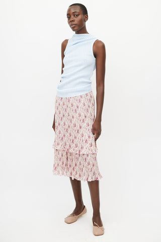 Junya Watanabe Cream 
Purple Floral Plisse Skirt