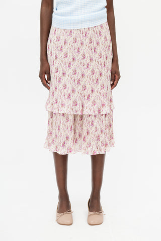 Junya Watanabe Cream 
Purple Floral Plisse Skirt