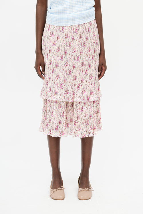 Junya Watanabe Cream 
Purple Floral Plisse Skirt