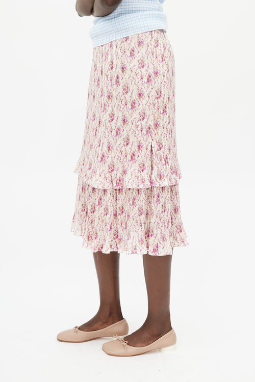 Junya Watanabe Cream 
Purple Floral Plisse Skirt