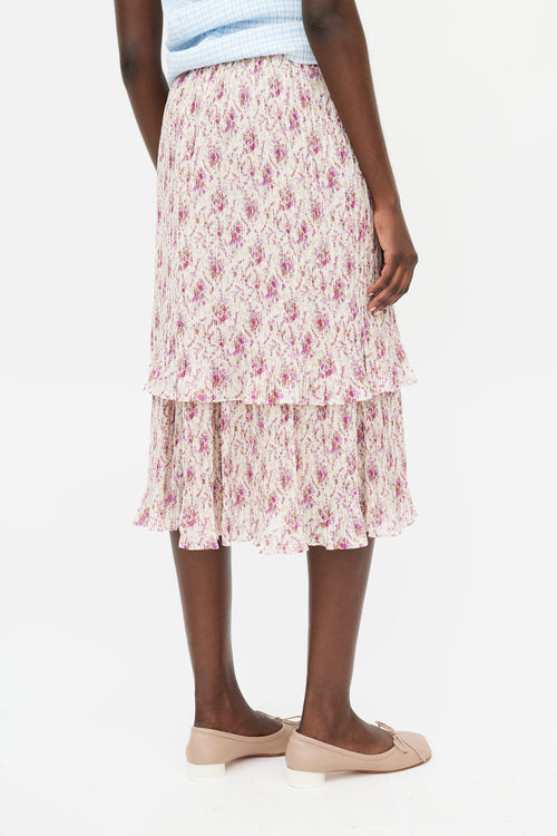 Junya Watanabe Cream 
Purple Floral Plisse Skirt