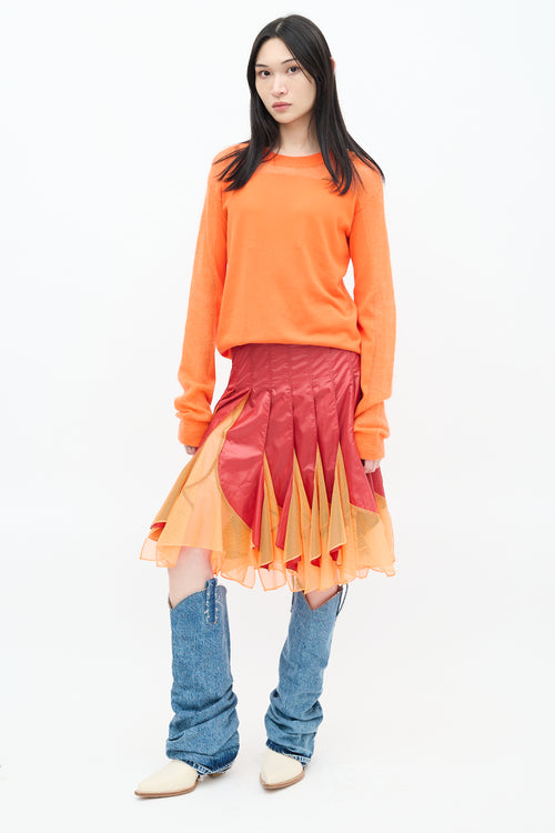 Junya Watanabe FW 2012 Red 
Orange Mesh Godet Midi Skirt