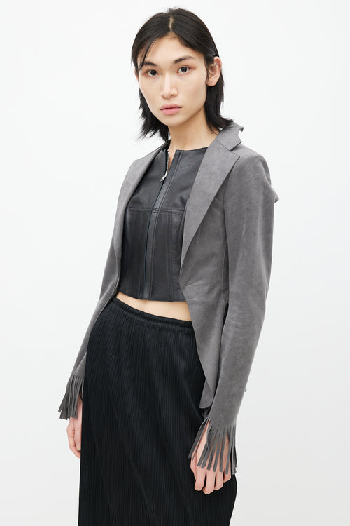 Junya Watanabe Grey 
Black Leather Vest Fringe Blazer