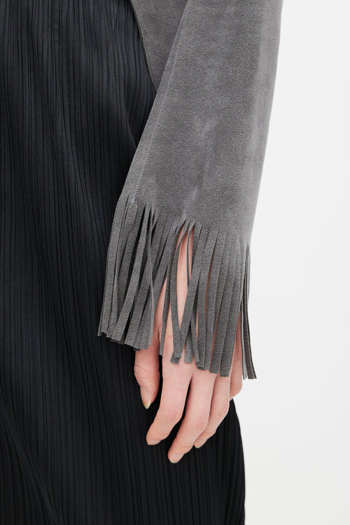 Junya Watanabe Grey 
Black Leather Vest Fringe Blazer