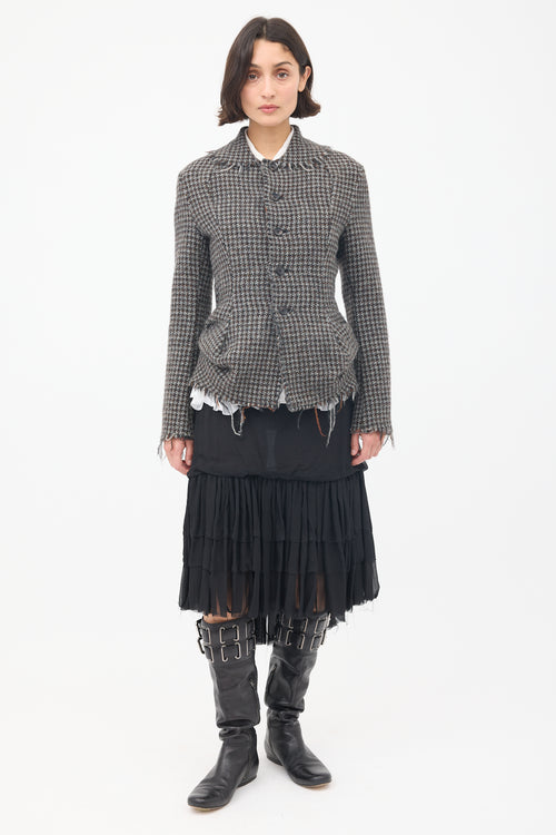 Junya Watanabe FW 2003 Grey 
Brown Wool Tweed Fringed Jacket