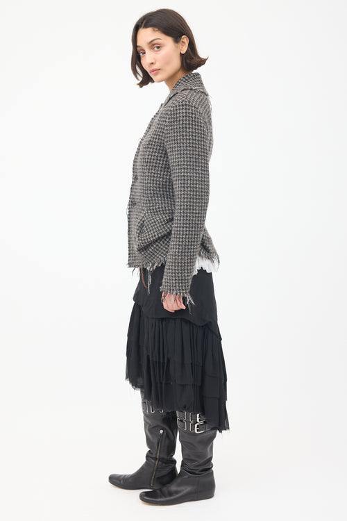 Junya Watanabe FW 2003 Grey 
Brown Wool Tweed Fringed Jacket