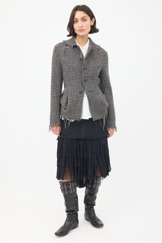 Junya Watanabe FW 2003 Grey 
Brown Wool Tweed Fringed Jacket