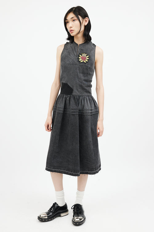 Junya Watanabe Grey Denim Twisted Embellished Dress