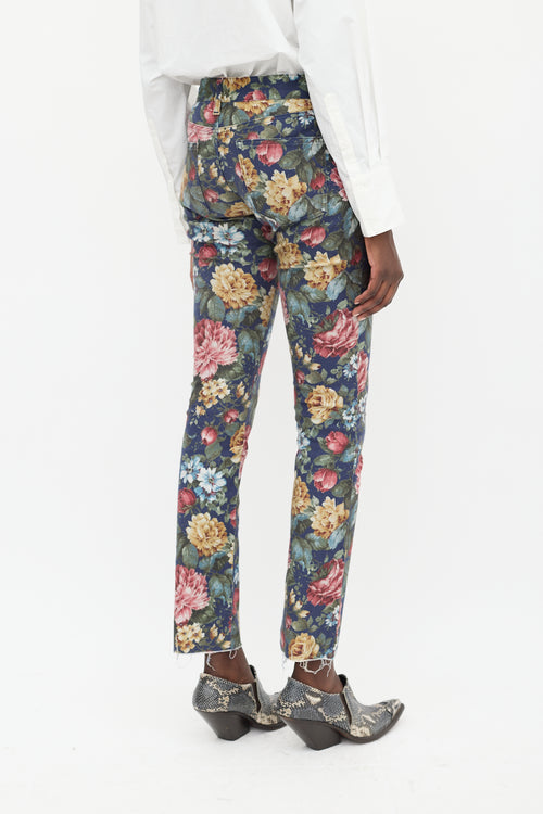 Junya Watanabe Navy 
Multicolour Floral Slim Jeans