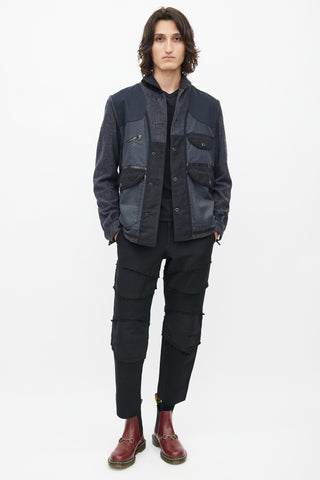 Junya Watanabe Navy Wool Tweed Reversible Field Jacket