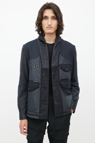 Junya Watanabe Navy Wool Tweed Reversible Field Jacket