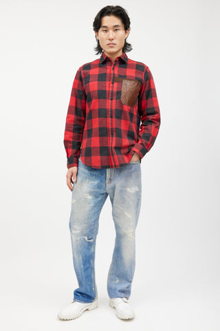 Junya Watanabe Red 
Multicolour Flannel Shirt