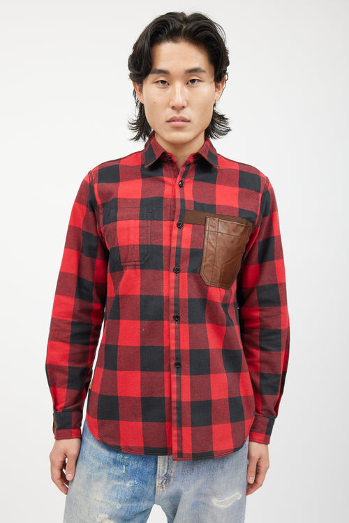 Junya Watanabe Red 
Multicolour Flannel Shirt